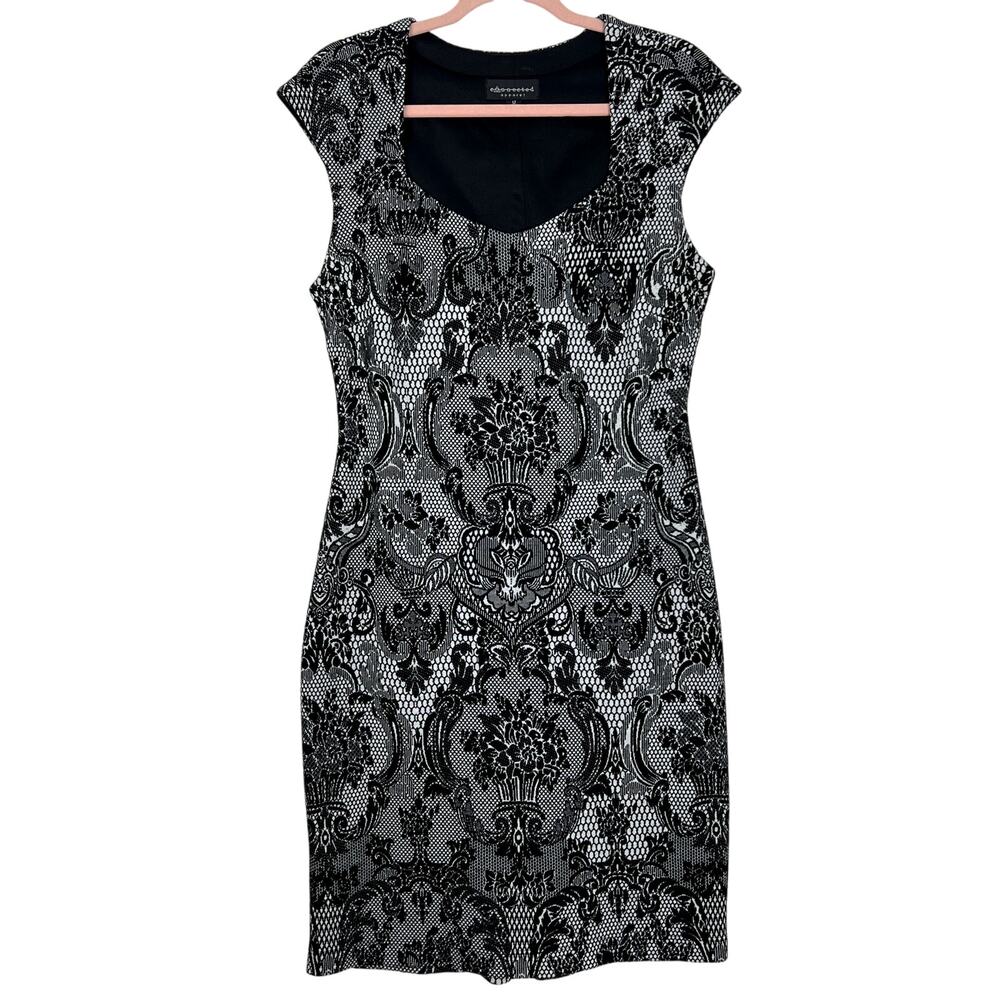 Connected Apparel Black & White Cap Sleeves Sheath Lace‎ Knit Midi Dress 12